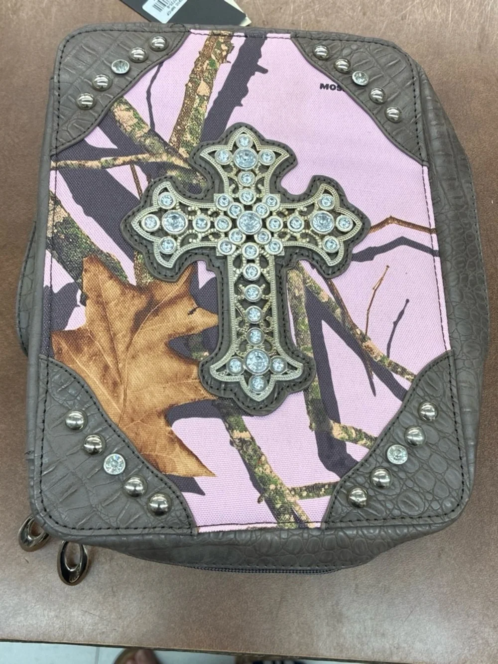 Mossy Oak Pink Camo Cross Studded Crossbody Bag